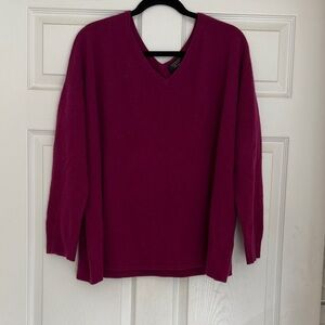 Women's Cashmere V-Neck Sweater - Magenta XL (over-sized)